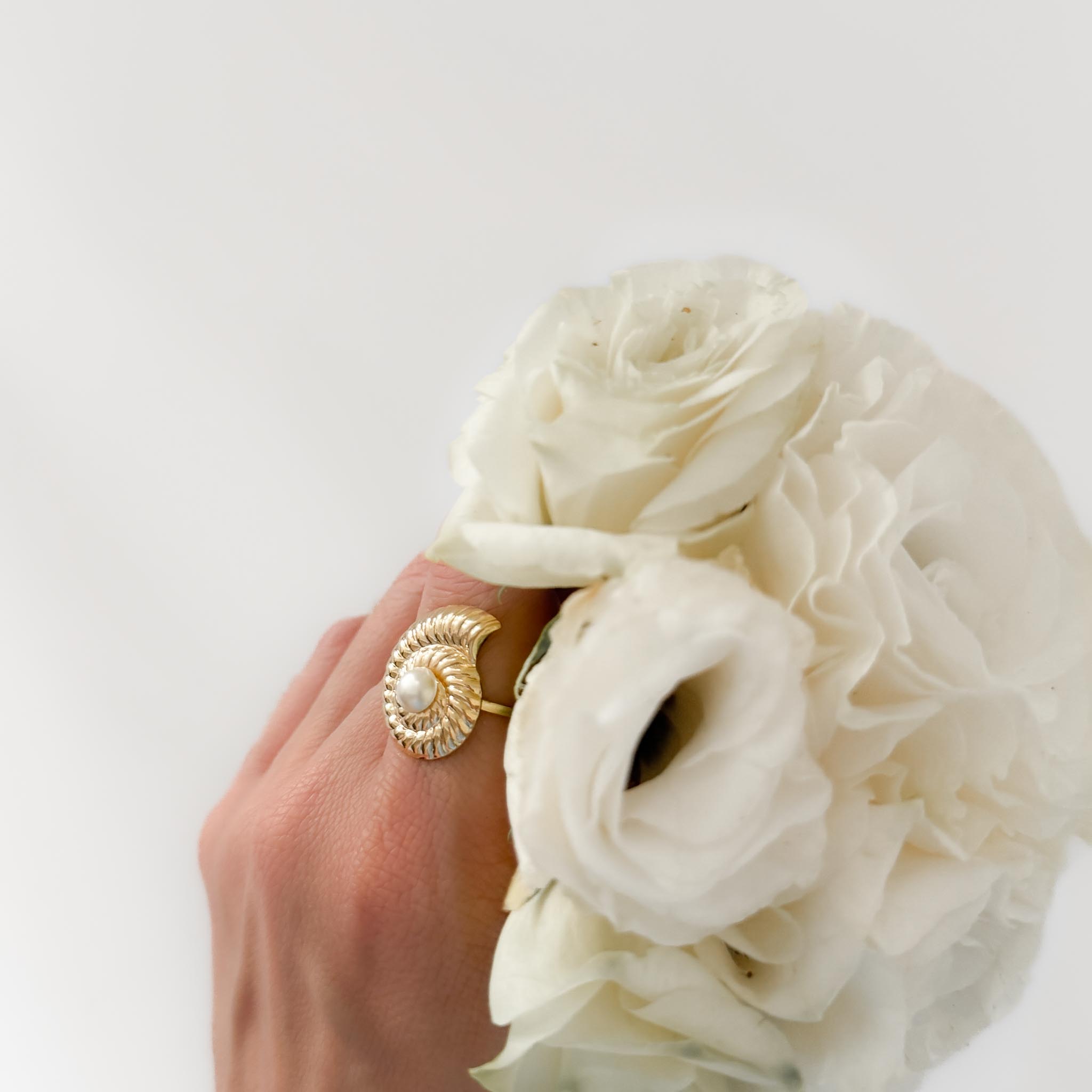 Anel Regulável - Concha e Pérola