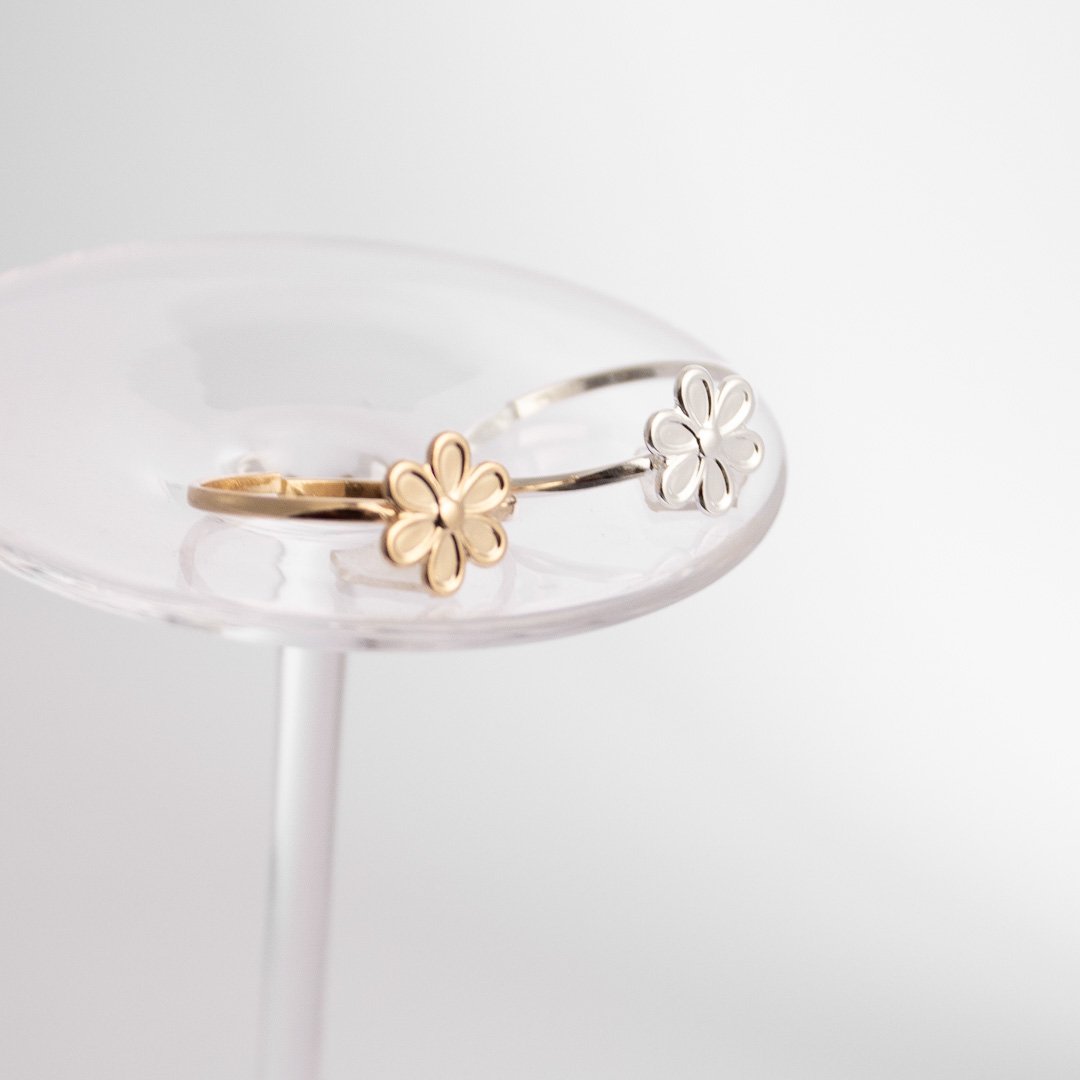 Anel Regulável - Flores Espelhadas