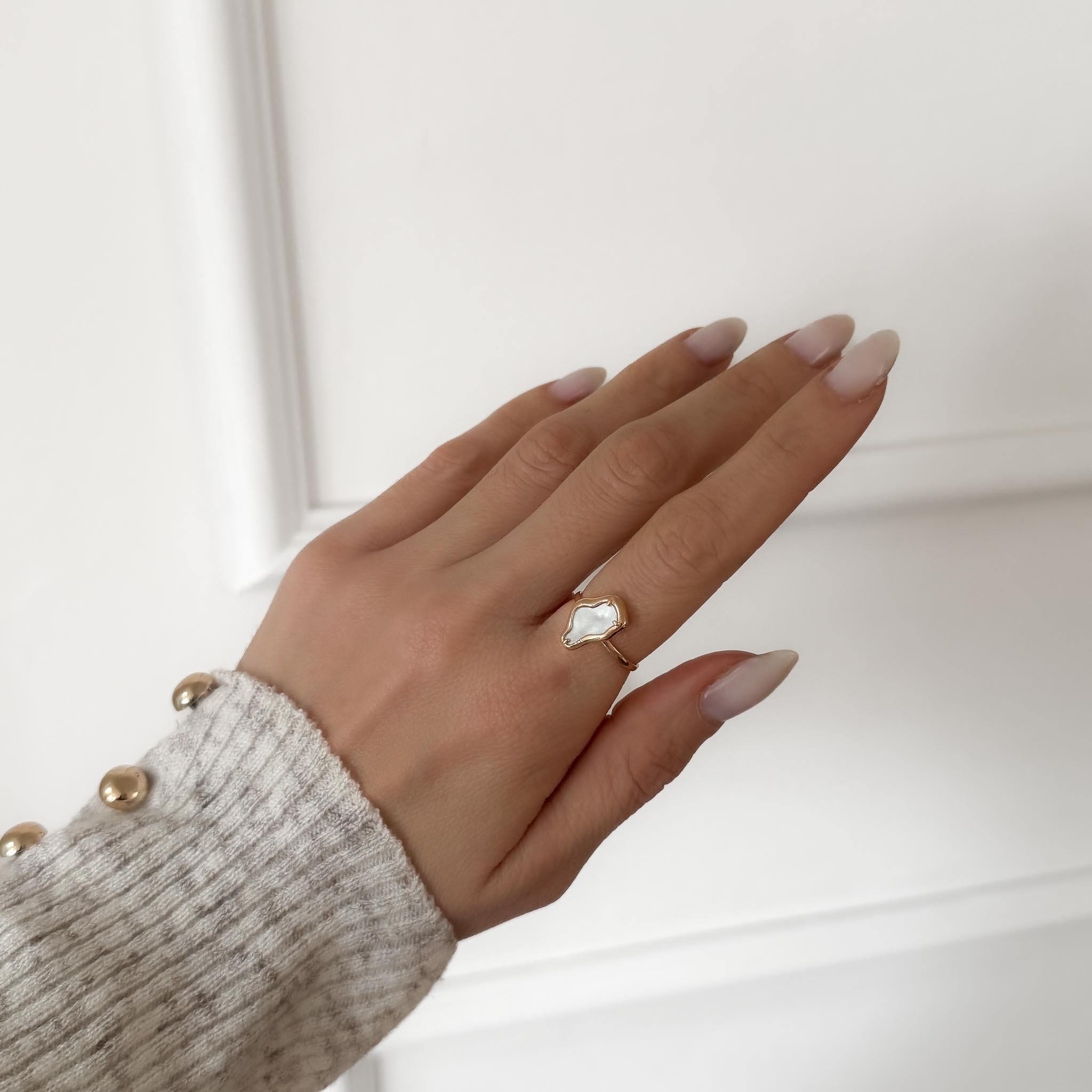 Anel Regulável - Forma Orgânica Perolada