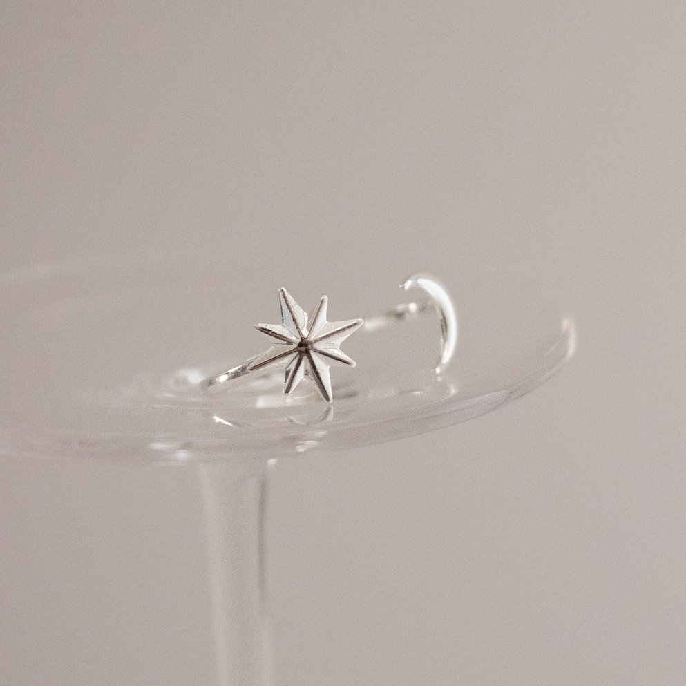 Anel Regulável - Lua e Estrela