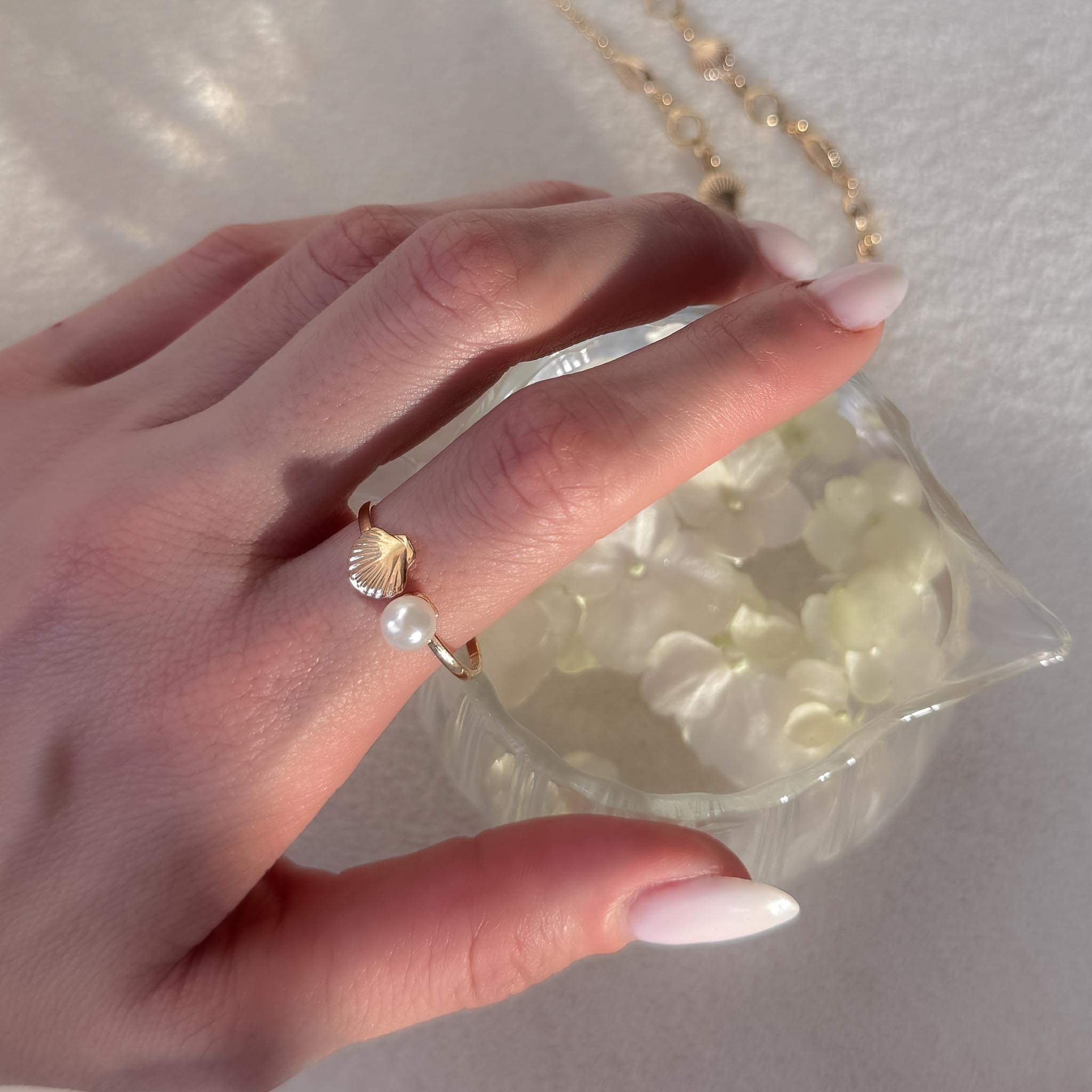 Anel Regulável - Pérola e Concha