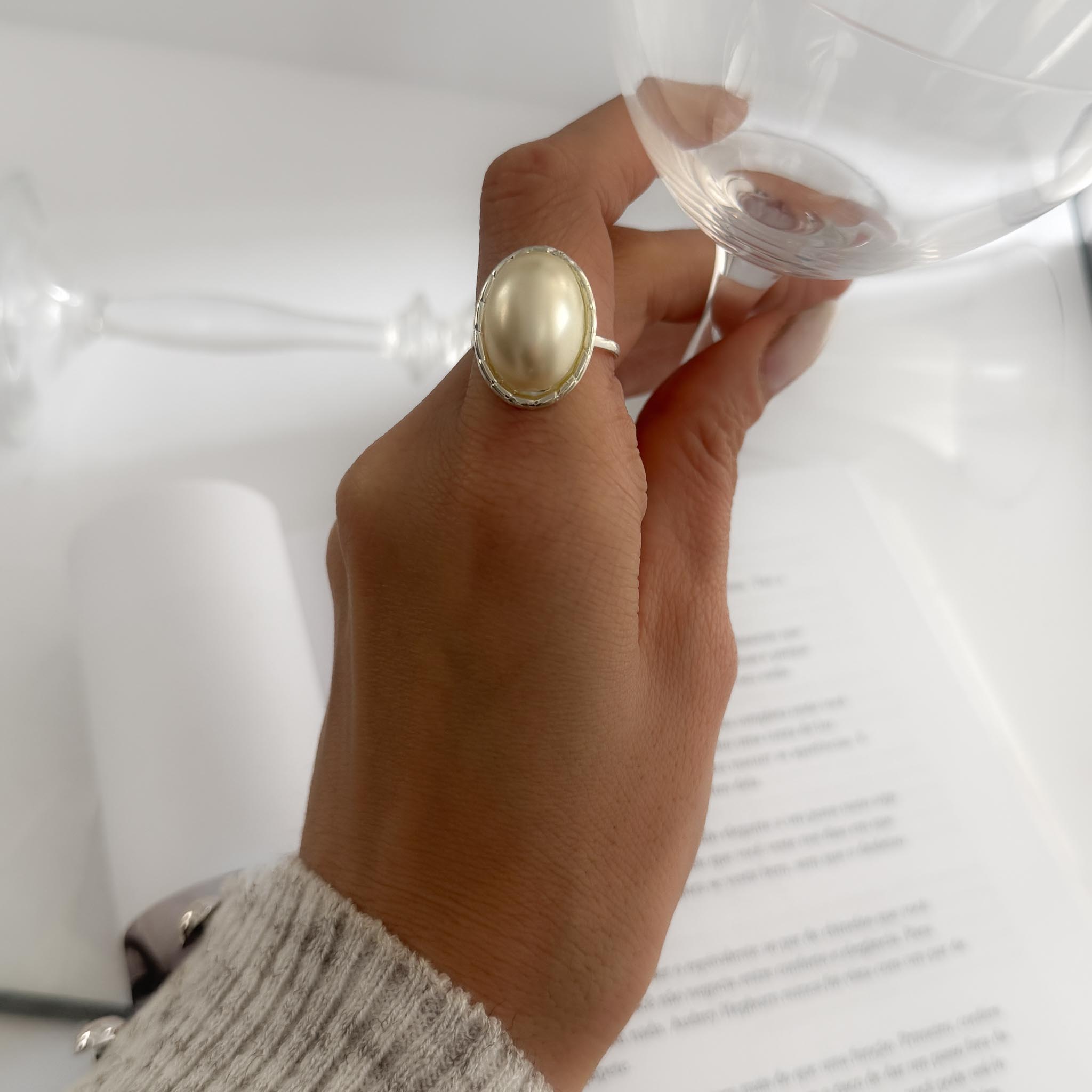 Anel Regulável - Pérola Oval