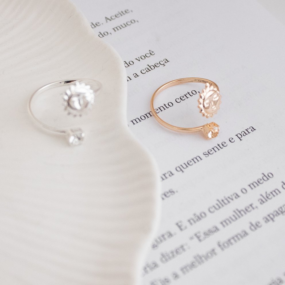 Anel Regulável - Sol e Ponto de Luz