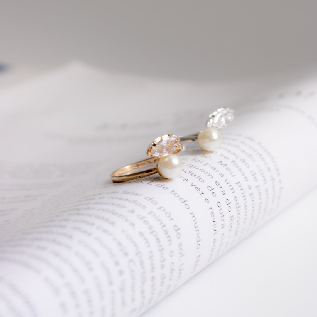 Anel Regulável - Navete Zircônia e Pérola