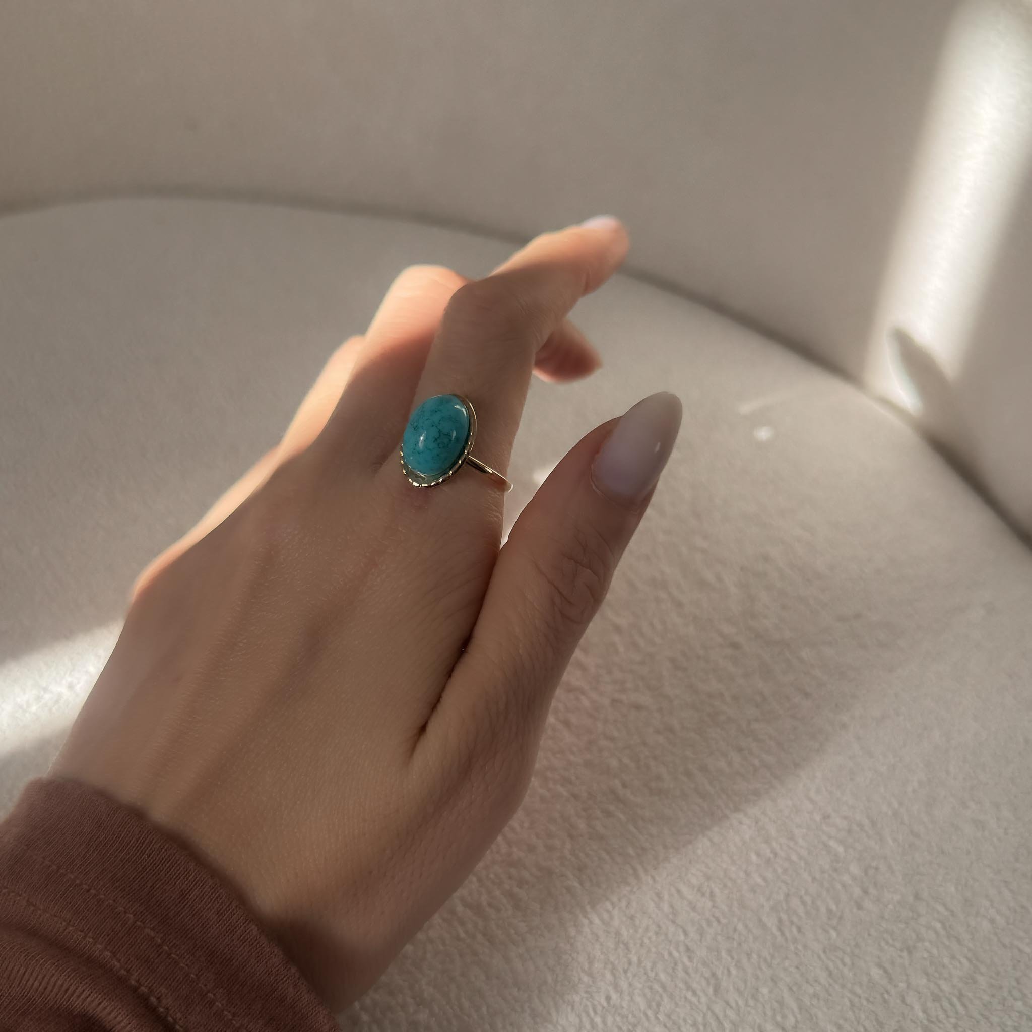 Anel Regulável Oval - Turquesa ou Marrom