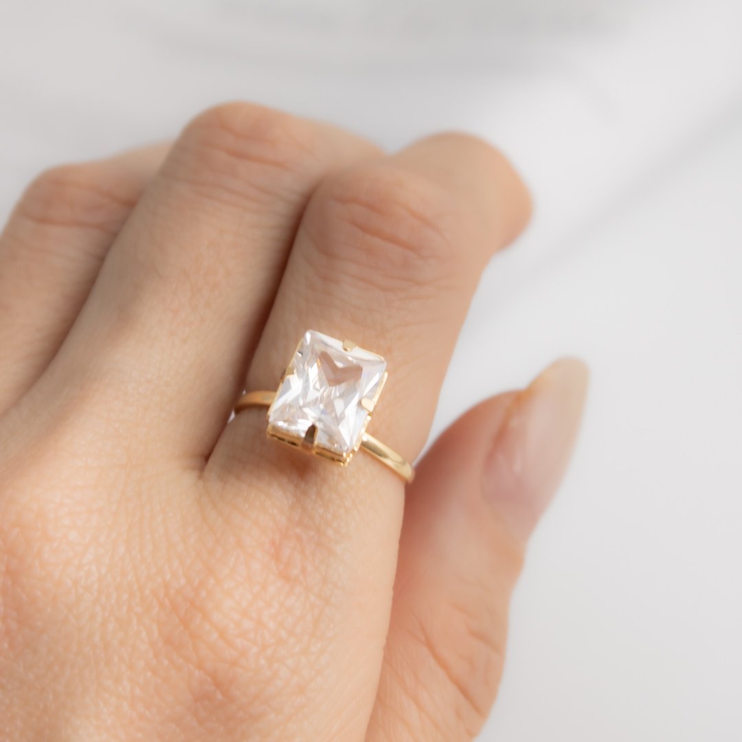 Anel Regulável - Solitário Retangular