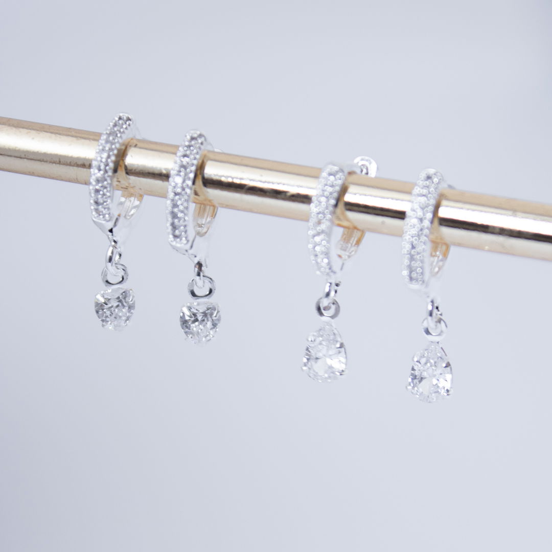 Kit 2 Pares Argolinha Clique - Cristais Coração e Gotinha