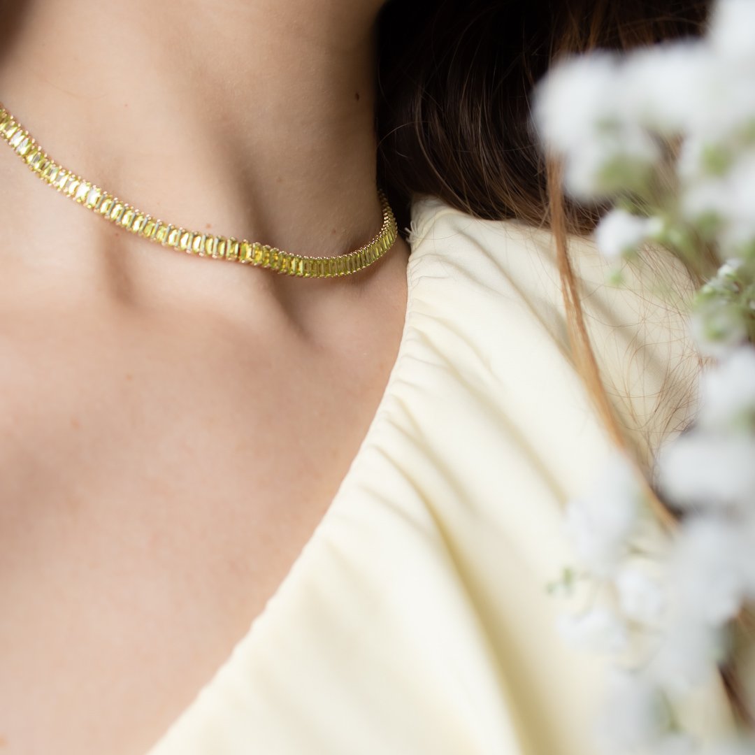 Choker - Baguete Zircônia Verde Lima