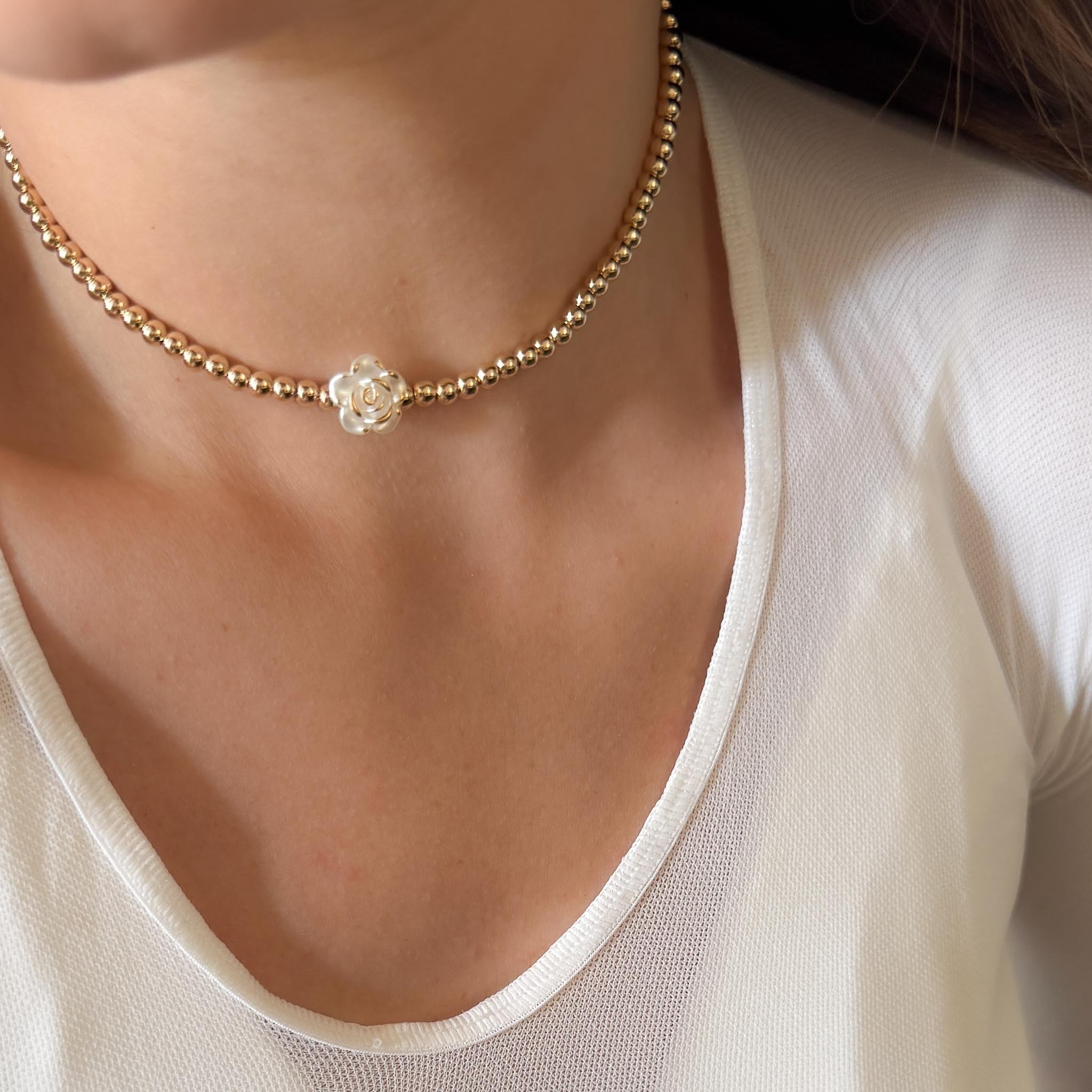 Choker - Rosa e Pérolas