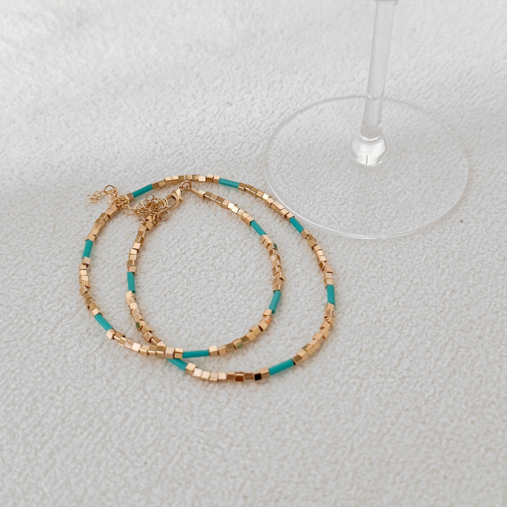 Colar Curto - Cubinhos e Turquesa