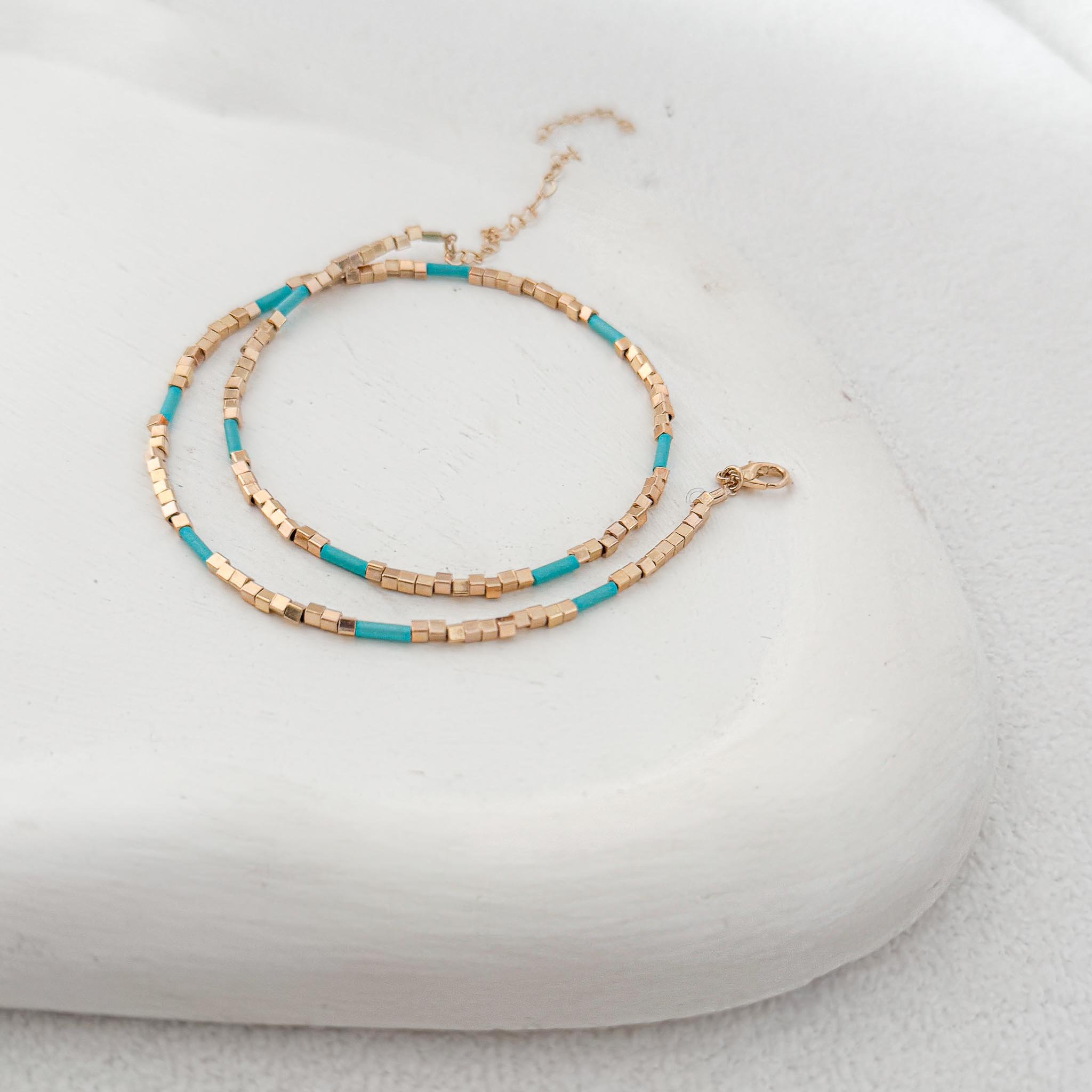 Colar Curto - Cubinhos e Turquesa