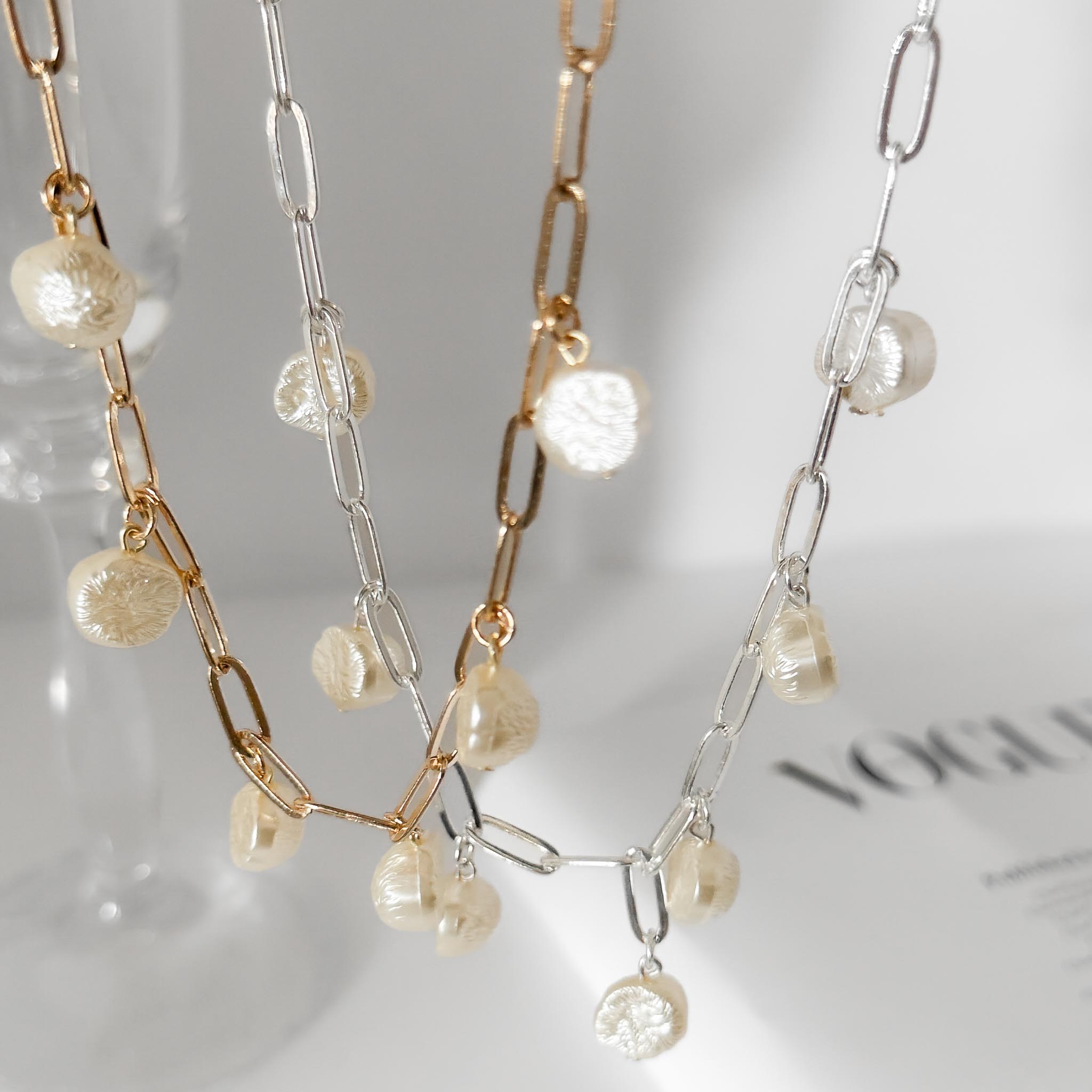 Colar Curto - Elos Ovais e Pérolas