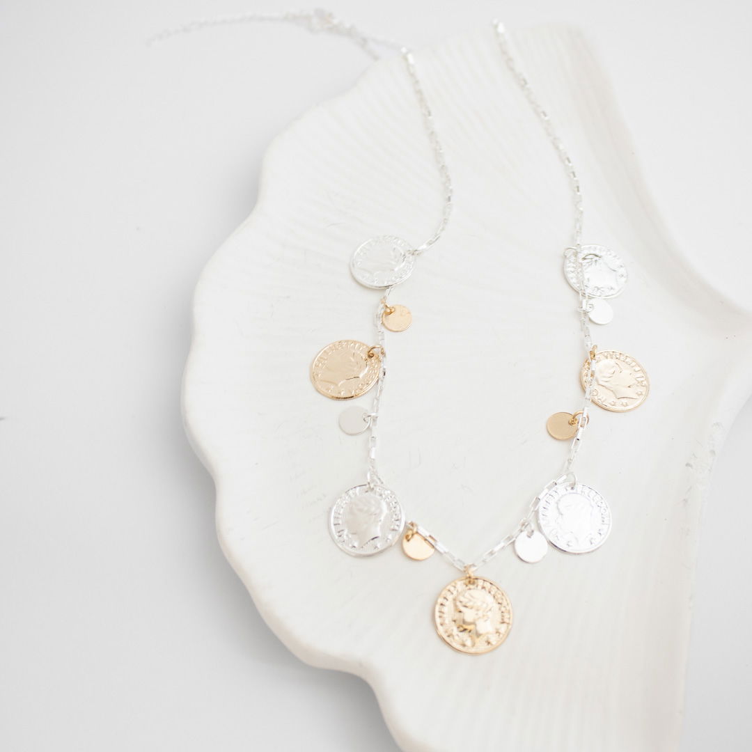 Colar Curto - Mix de Banhos Moedas