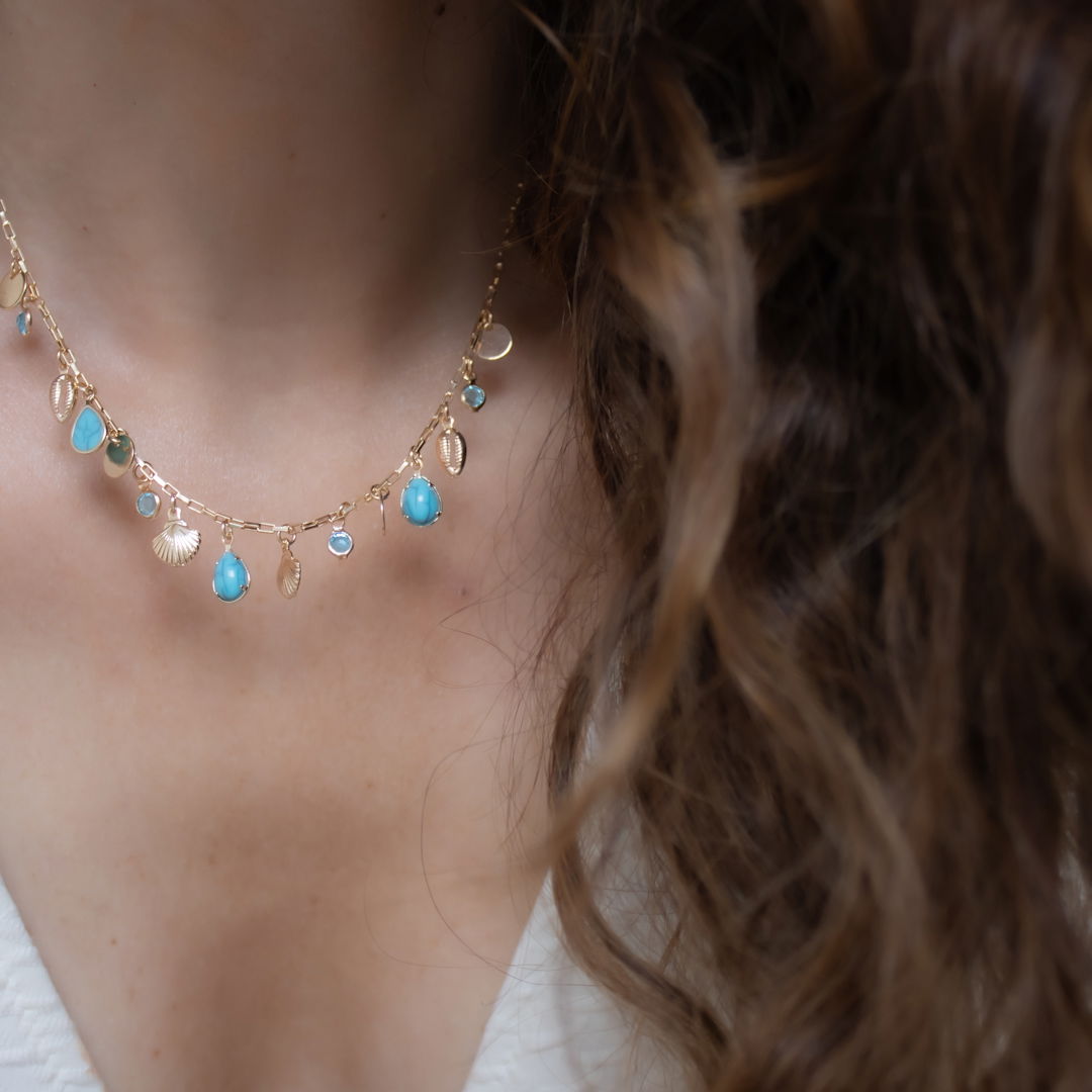 Colar Curto - Pingentes Turquesa