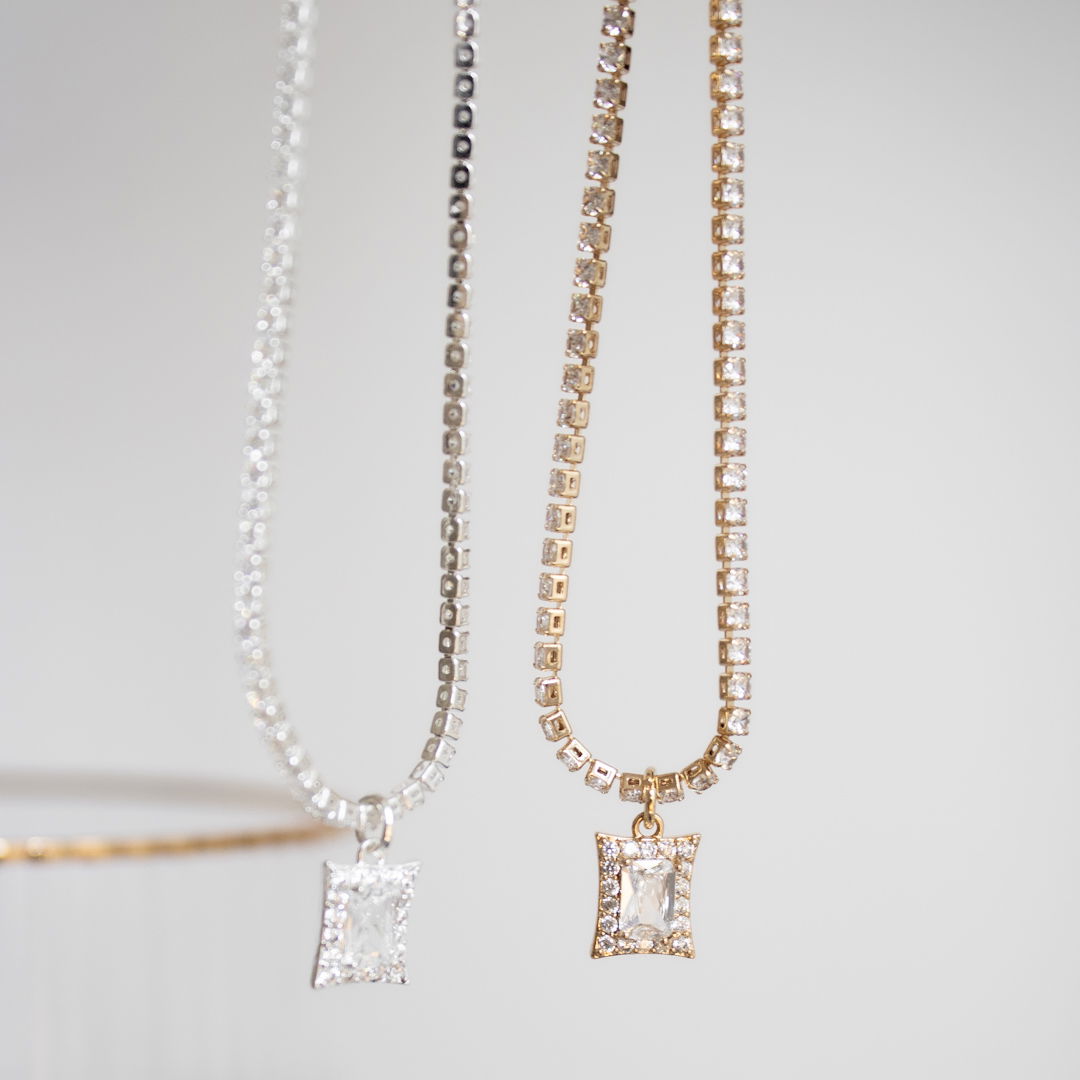 Colar Curto - Zircônia Pedra Retangular