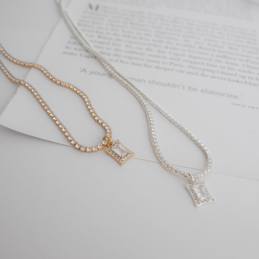 Colar Curto - Zircônia Pedra Retangular