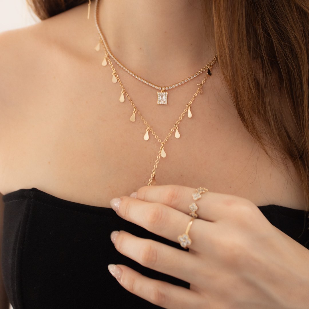 Colar Curto - Zircônia Pedra Retangular