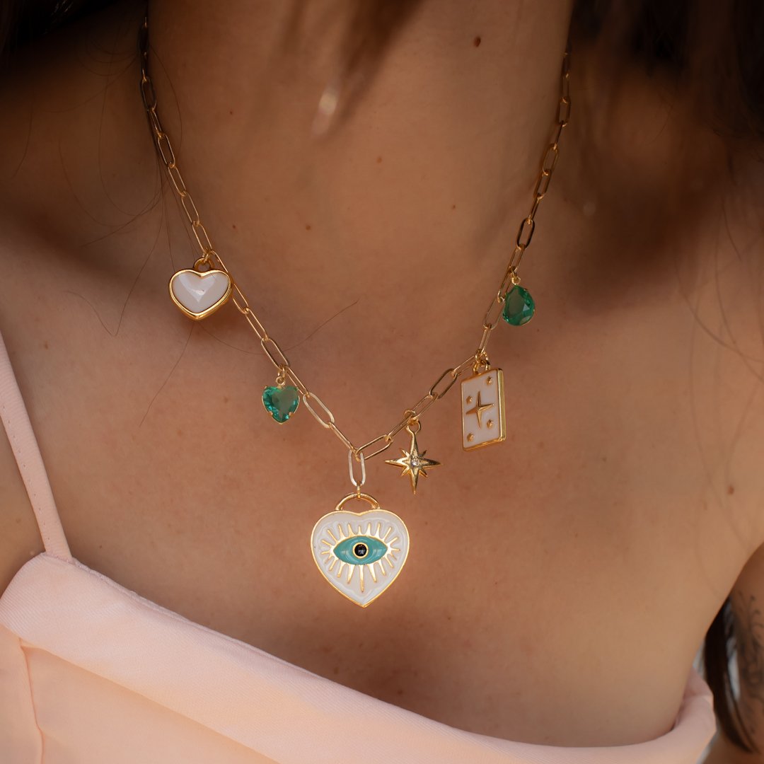Colar Curto - Charms Turquesa