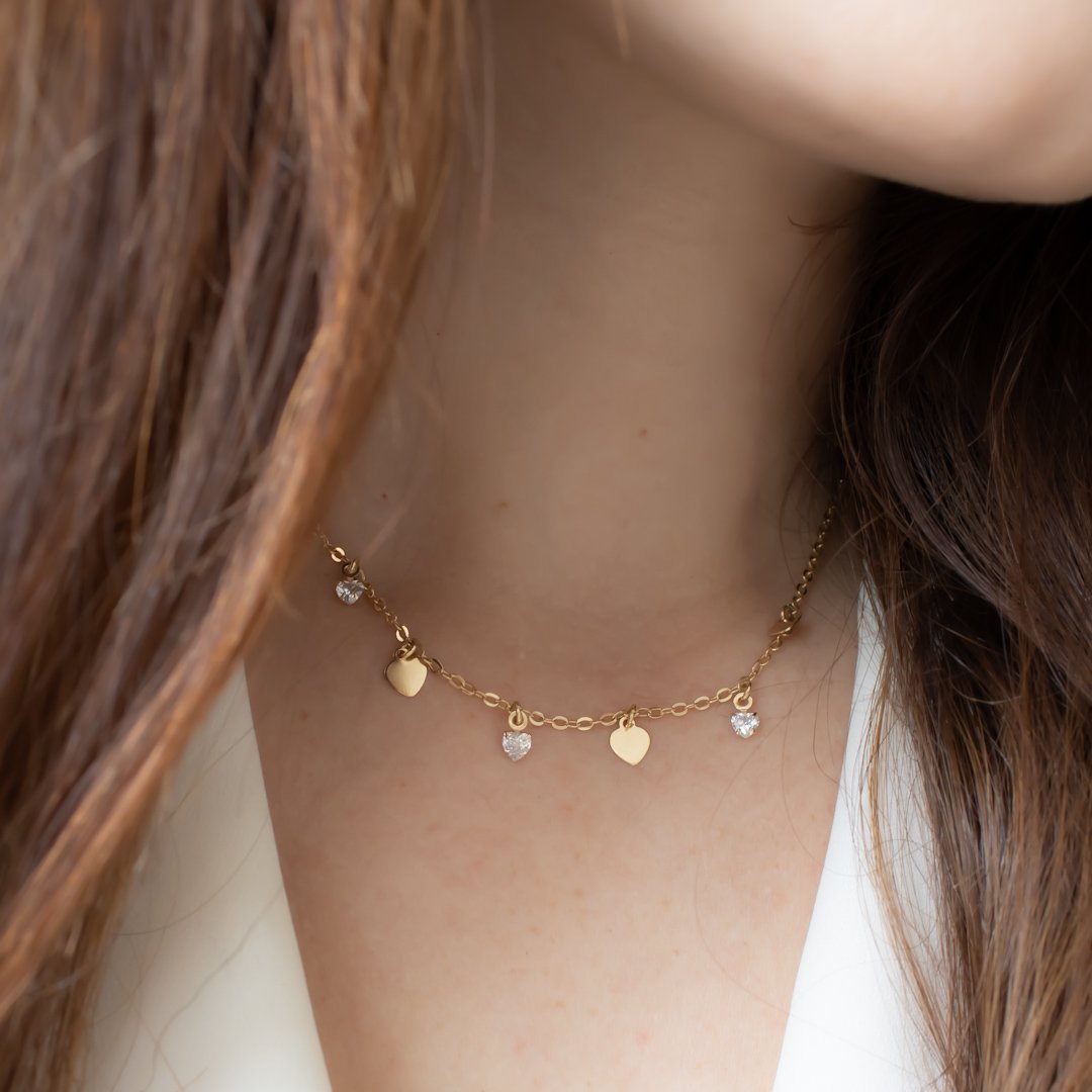 Colar Curto - Corações e Cristais