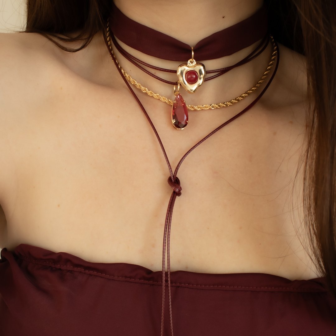 Colar Curto - Lenço Marsala