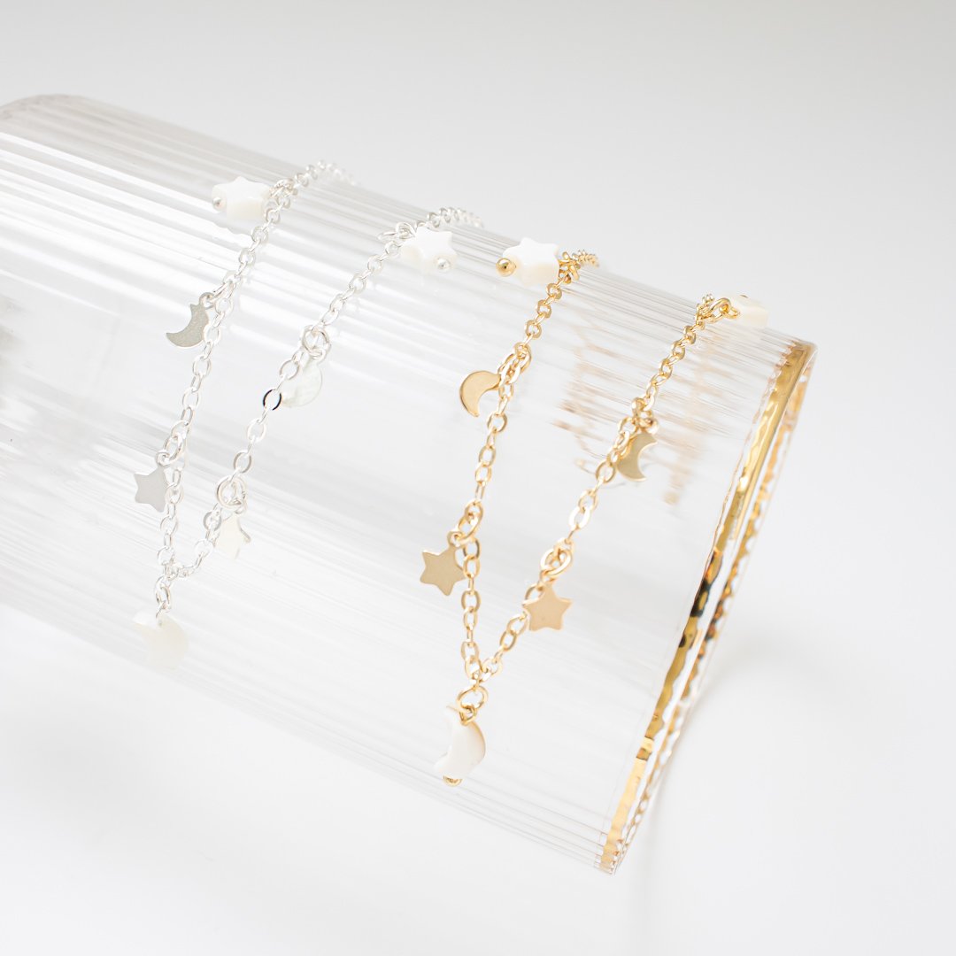 Colar Curto - Lua e Estrela Perolado