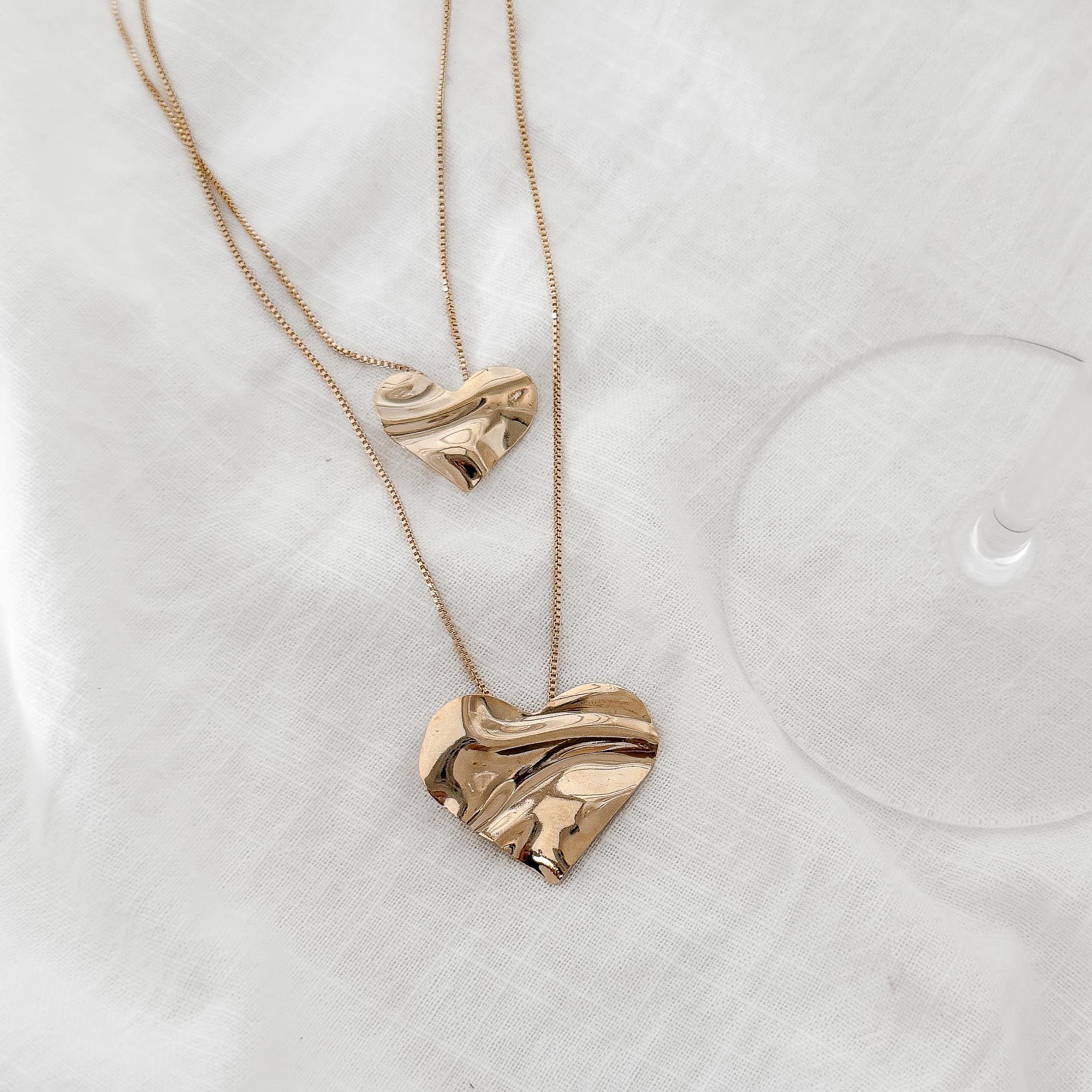 Colar Duplo - Corações Matelados