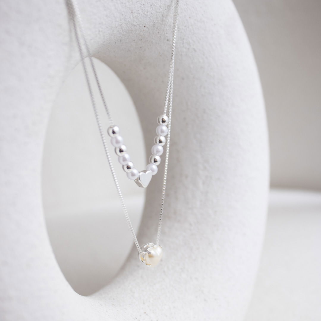 Colar Duplo - Corações Pérolas