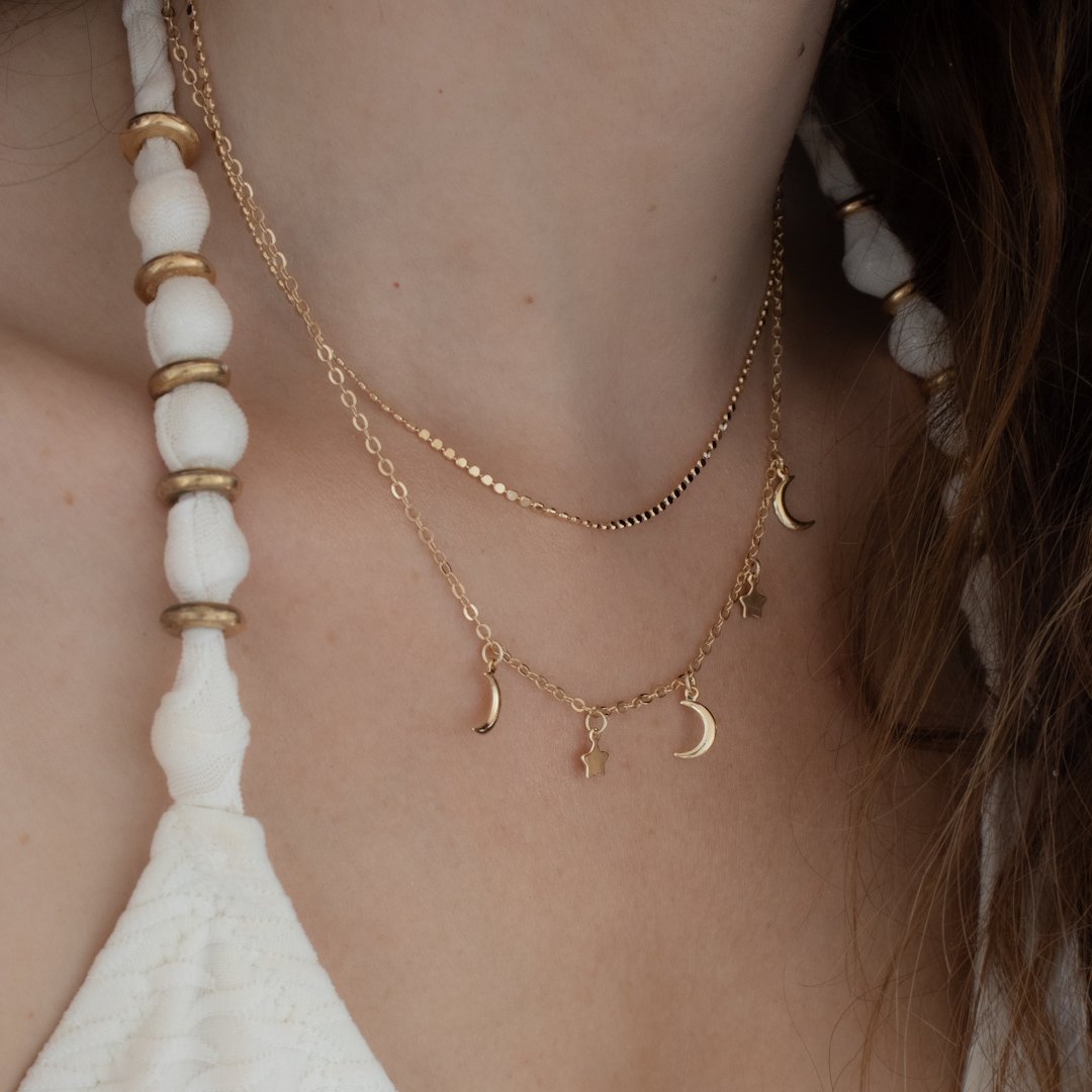 Colar Duplo - Lua e Estrelas