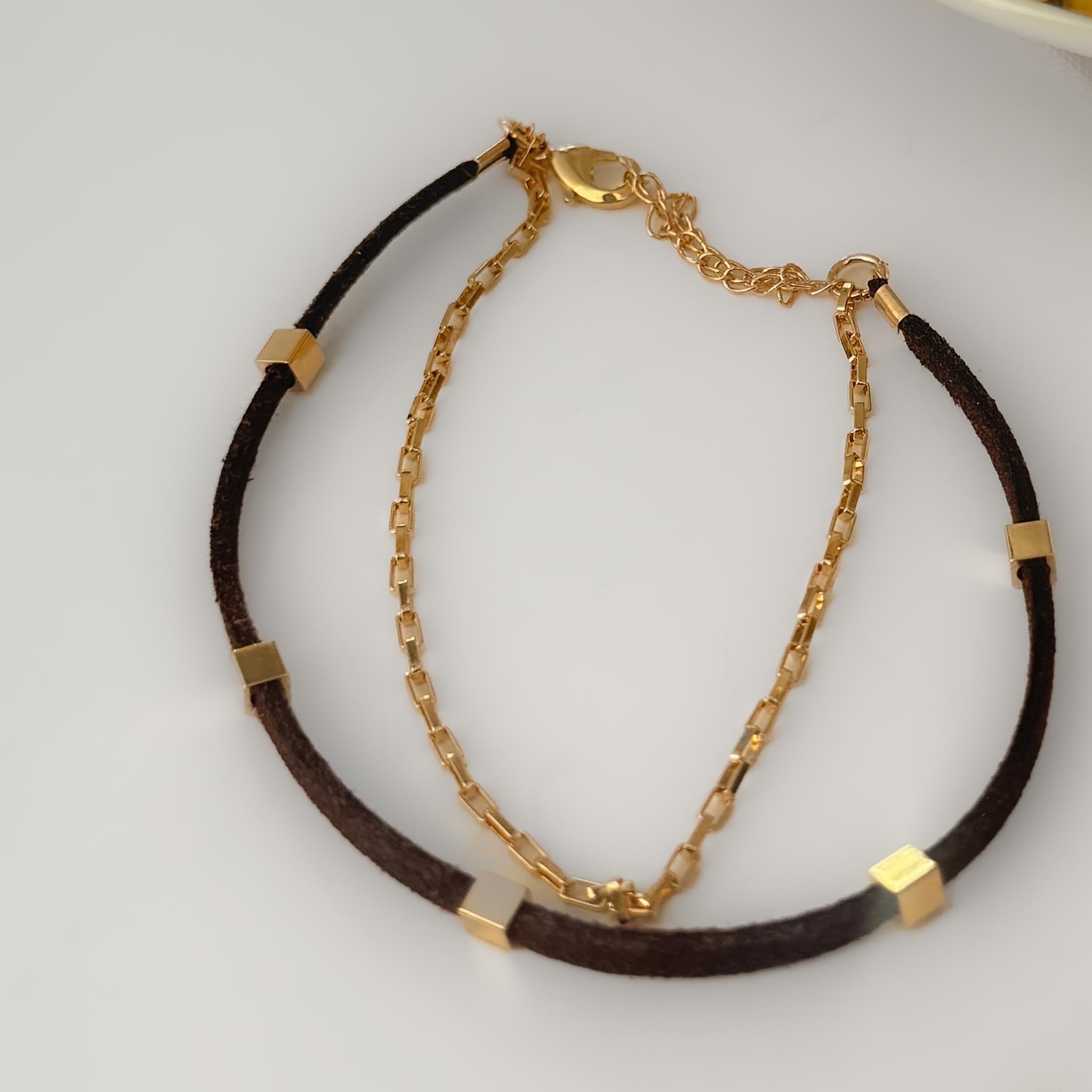 Pulseira Dupla - Camurça e Cubinhos