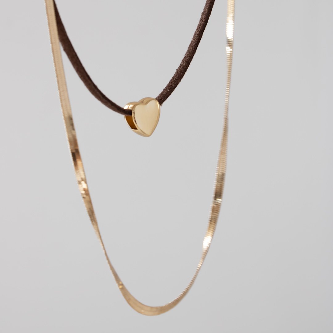 Colar Duplo - Camurça & Coração