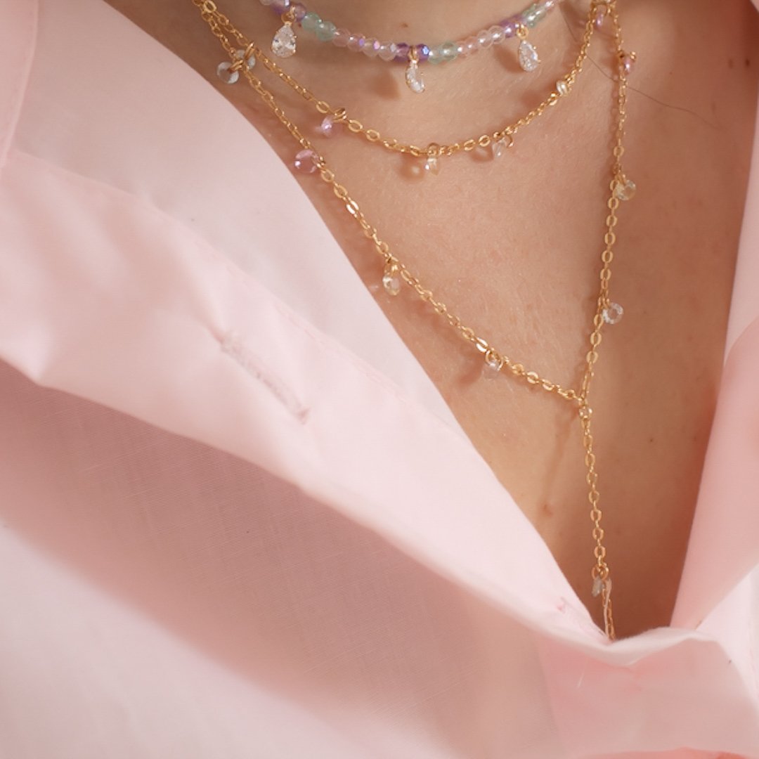 Colar Gravatinha - Cristais Coloridos