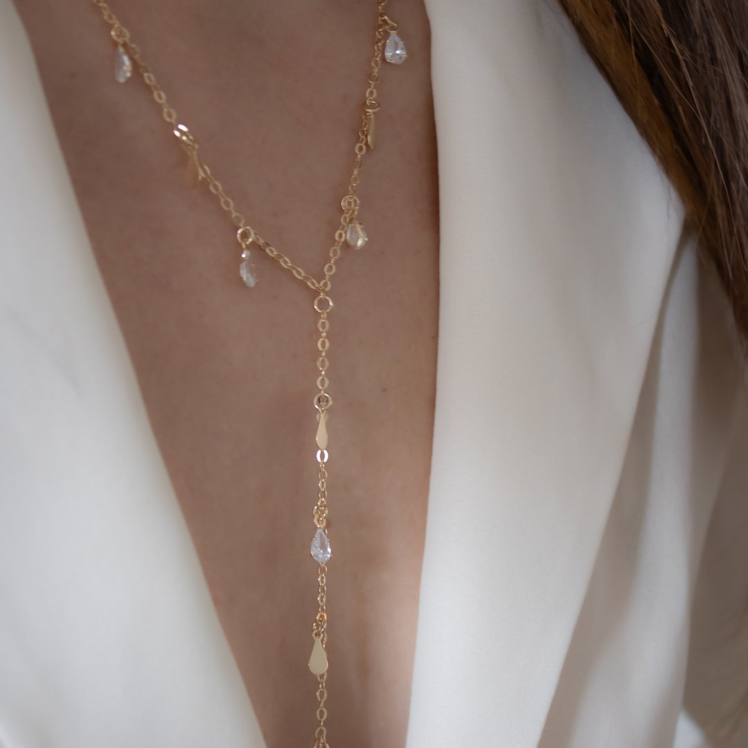 Colar Gravatinha - Gotinhas Lisas e Cristais