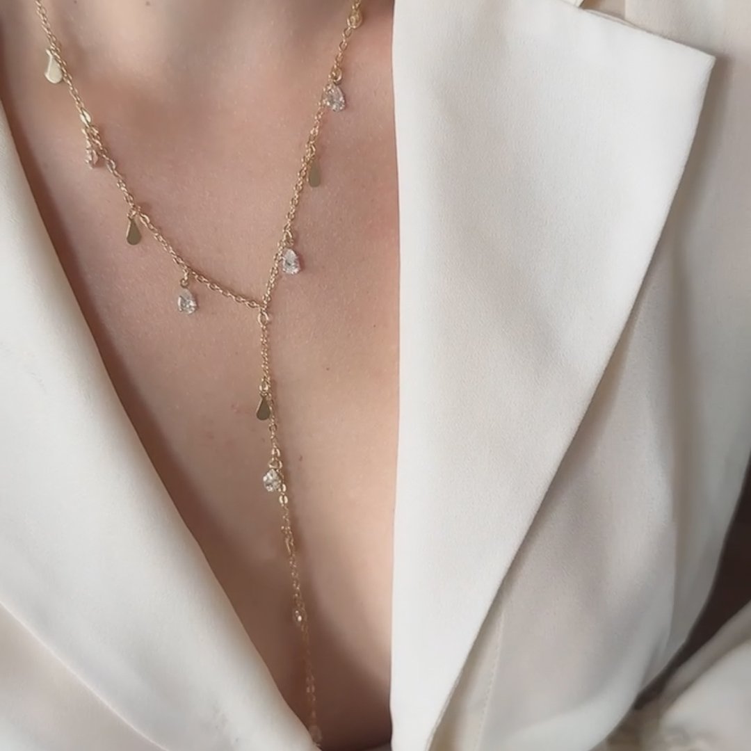 Colar Gravatinha - Gotinhas Lisas e Cristais