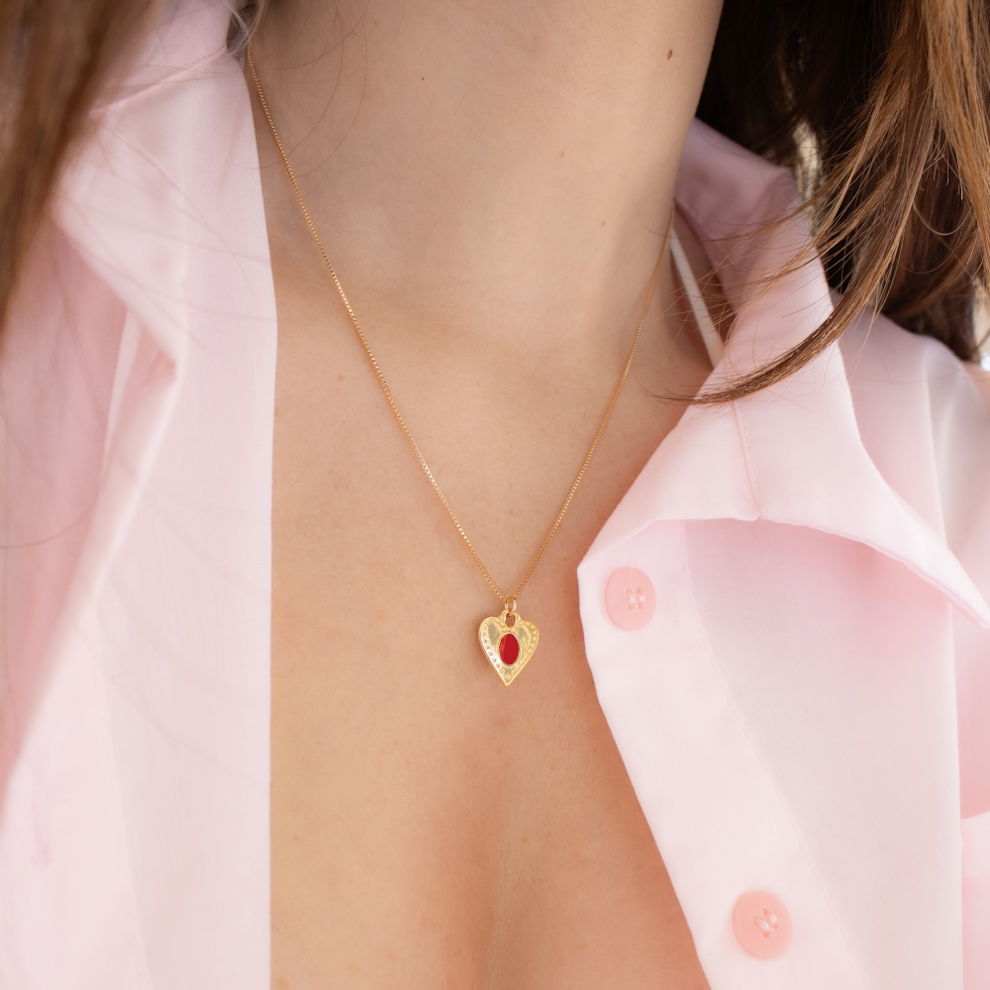 Colar Médio - Coração Esmaltado