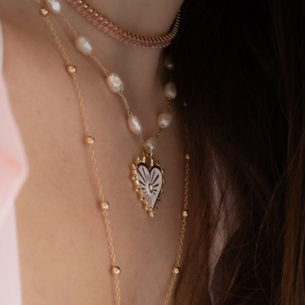 Colar Médio - Coração Esmaltado Branco