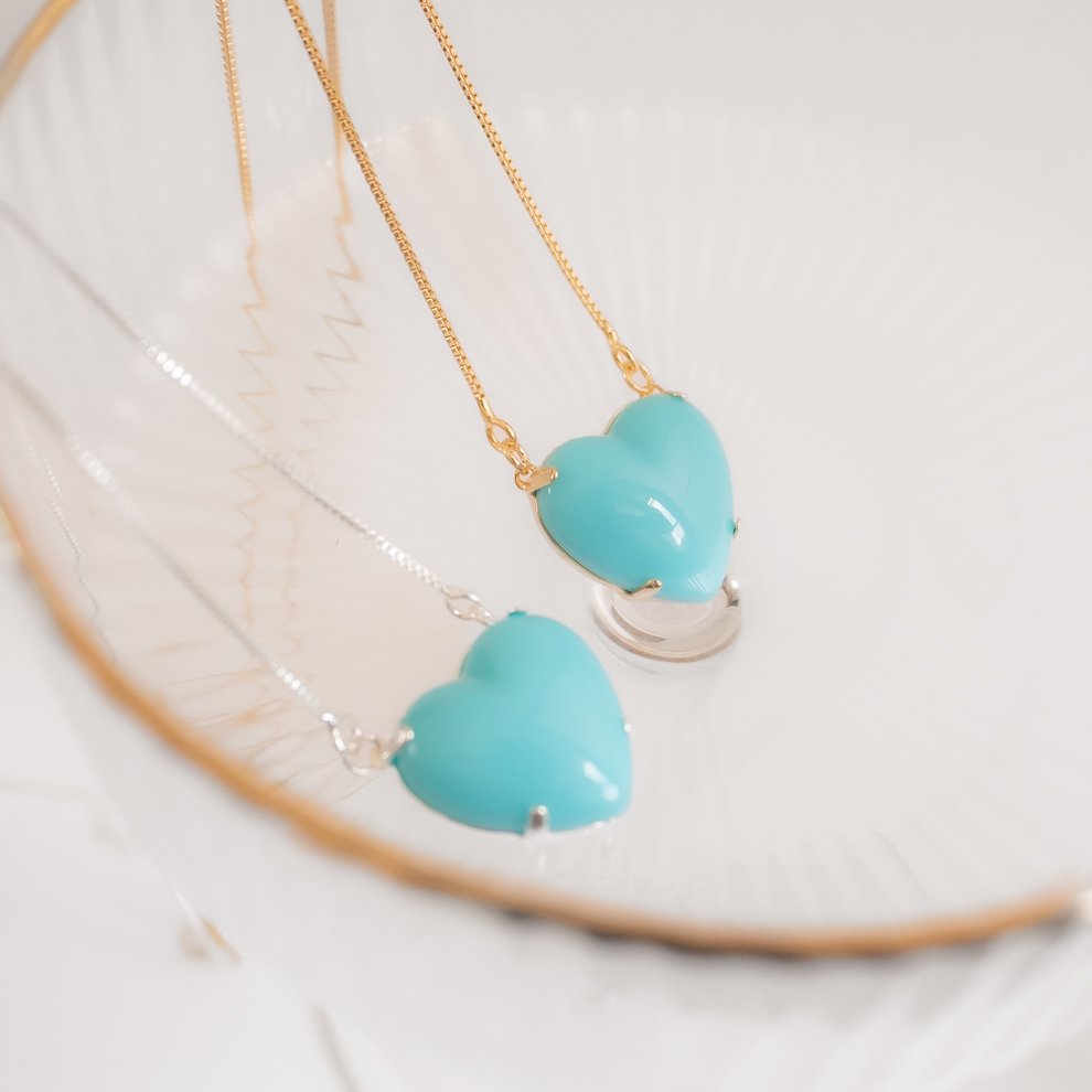 Colar Médio - Maxi Coração Turquesa