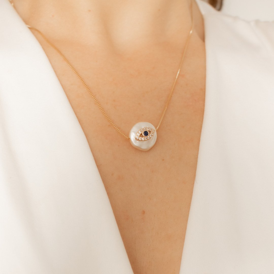 Colar Médio - Olho Grego e Pérola