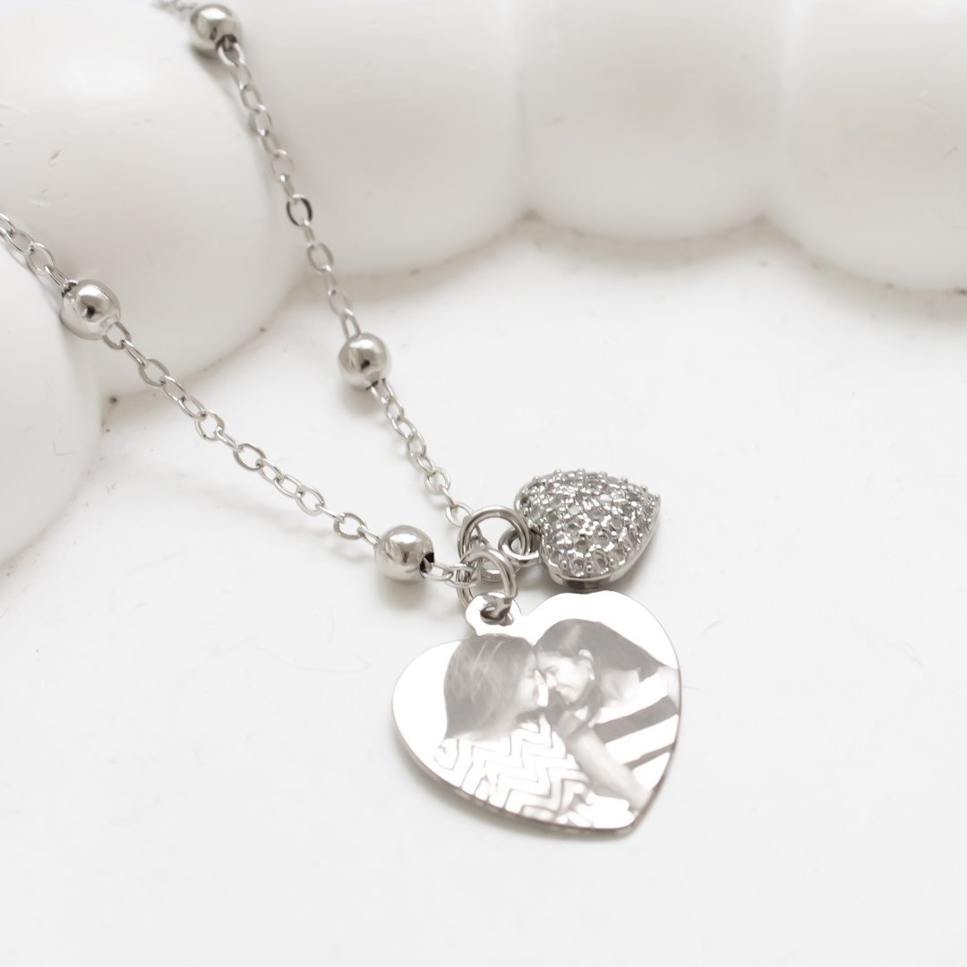 Colar Médio - Coração Foto/escrita & Coração