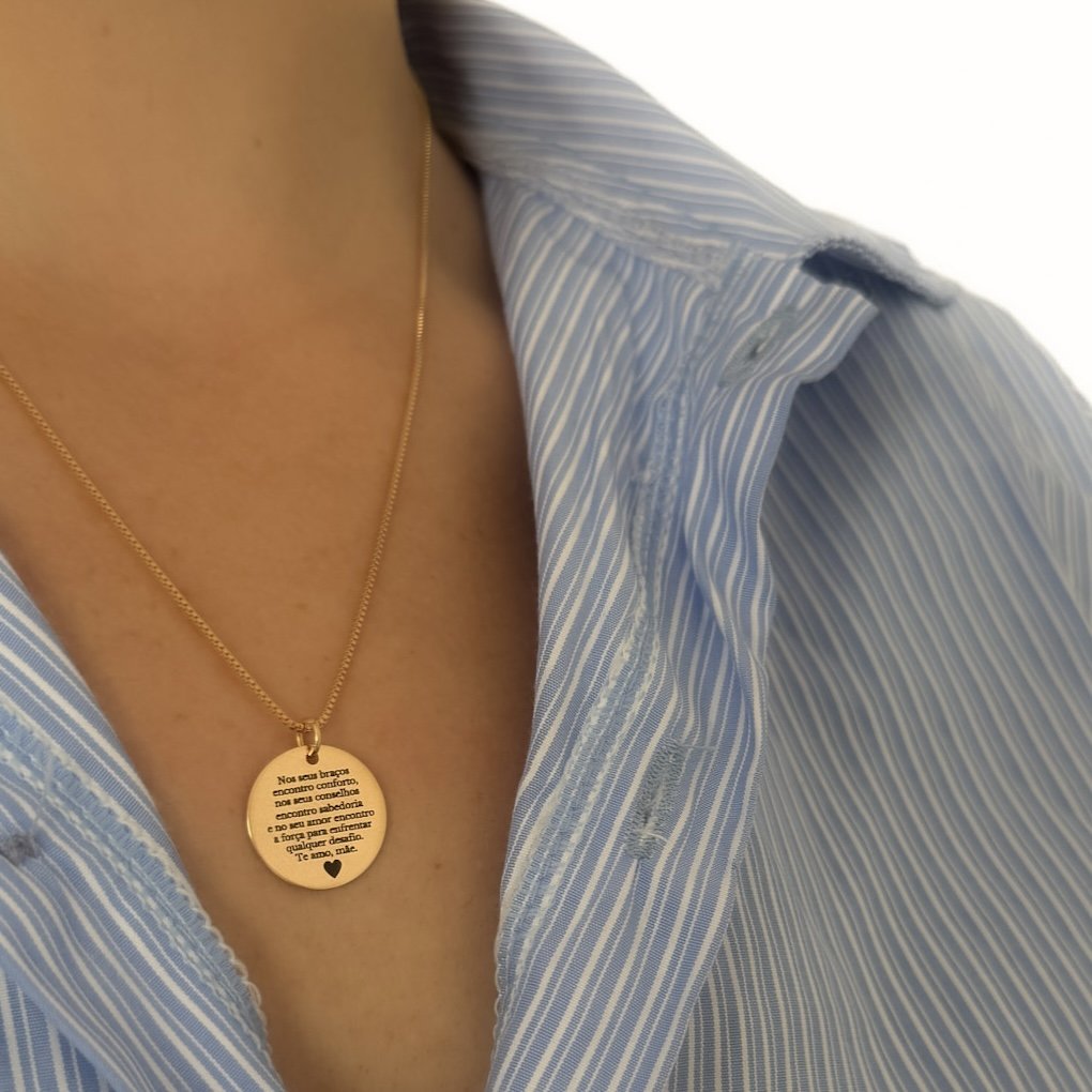 Colar Médio Medalha 15mm - Gravação Mensagem