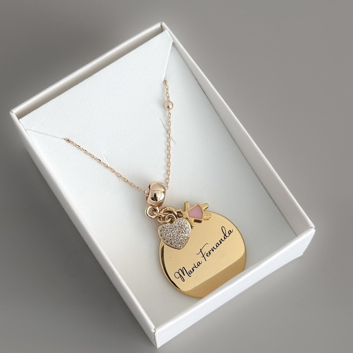 Colar Médio Medalha 25mm & Zircônia - Filhos (Até 4)