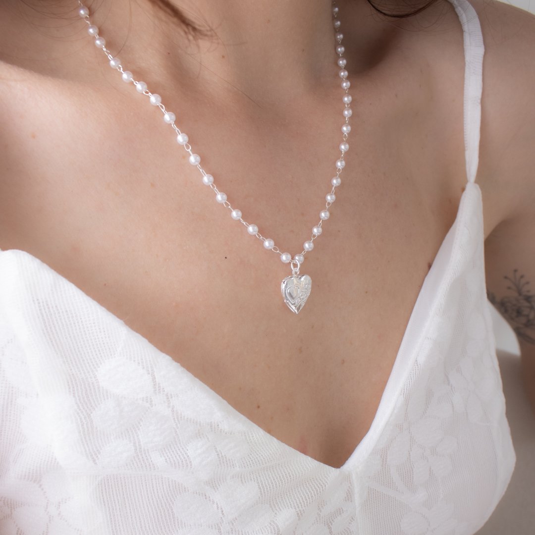 Colar Médio Pérolas - Relicário Mini (Acompanha Foto)