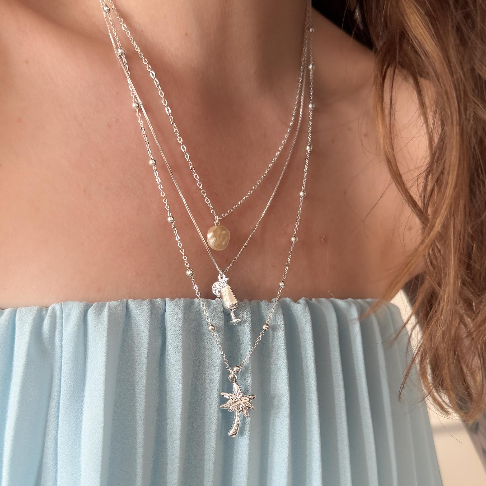 Colar Triplo - Coqueiro, Drink e Pérola