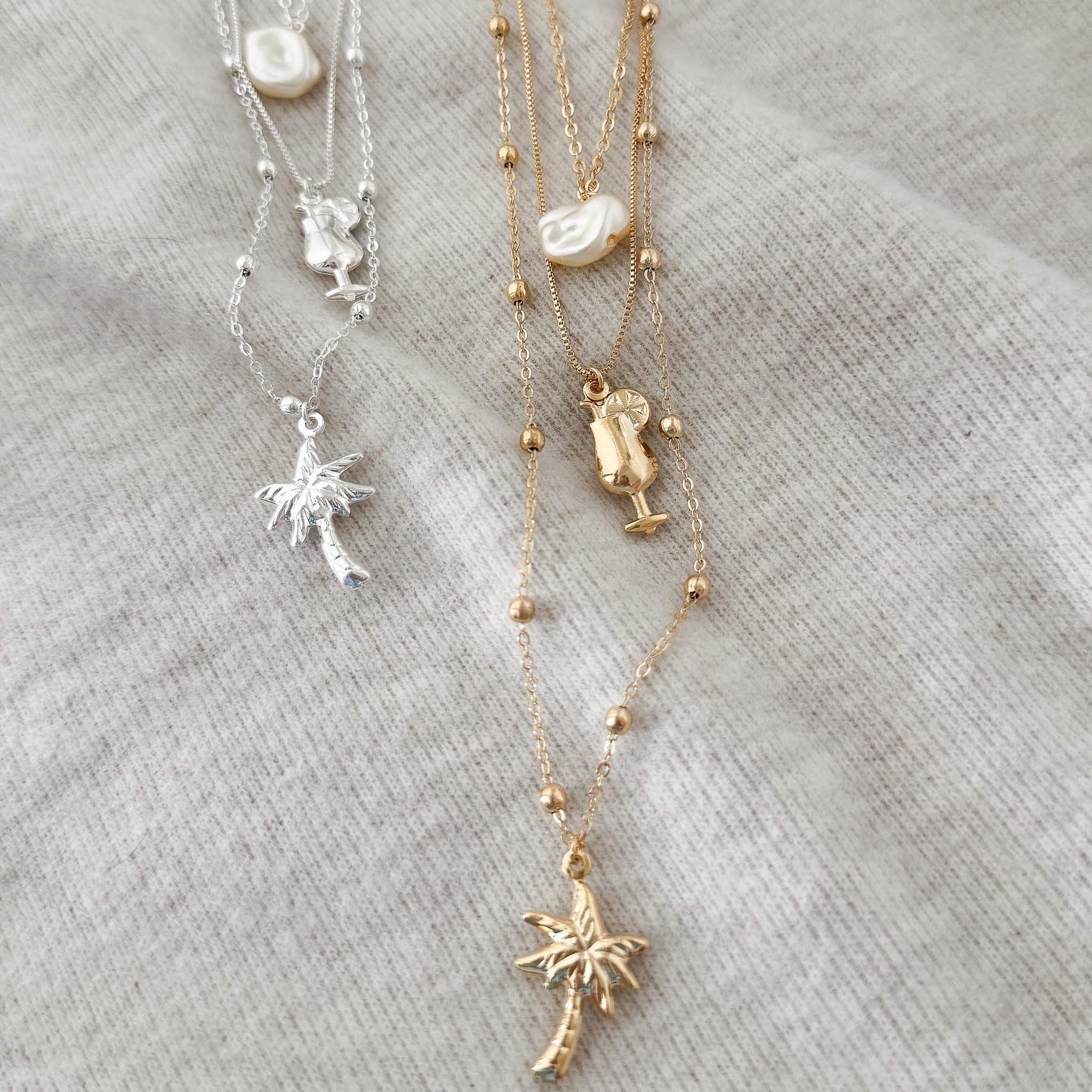 Colar Triplo - Coqueiro, Drink e Pérola