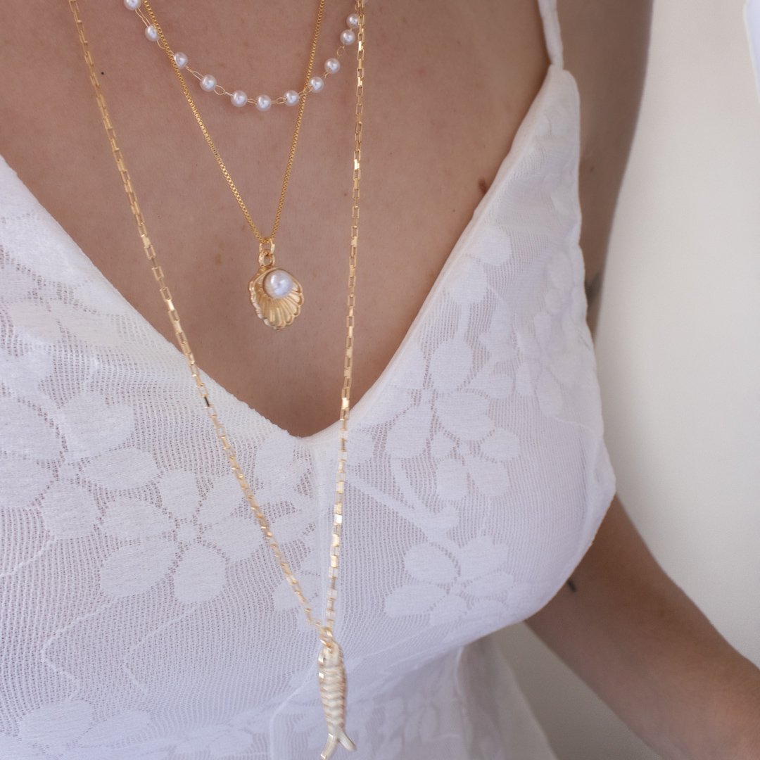 Colar Triplo - Concha e Sardinha Verão