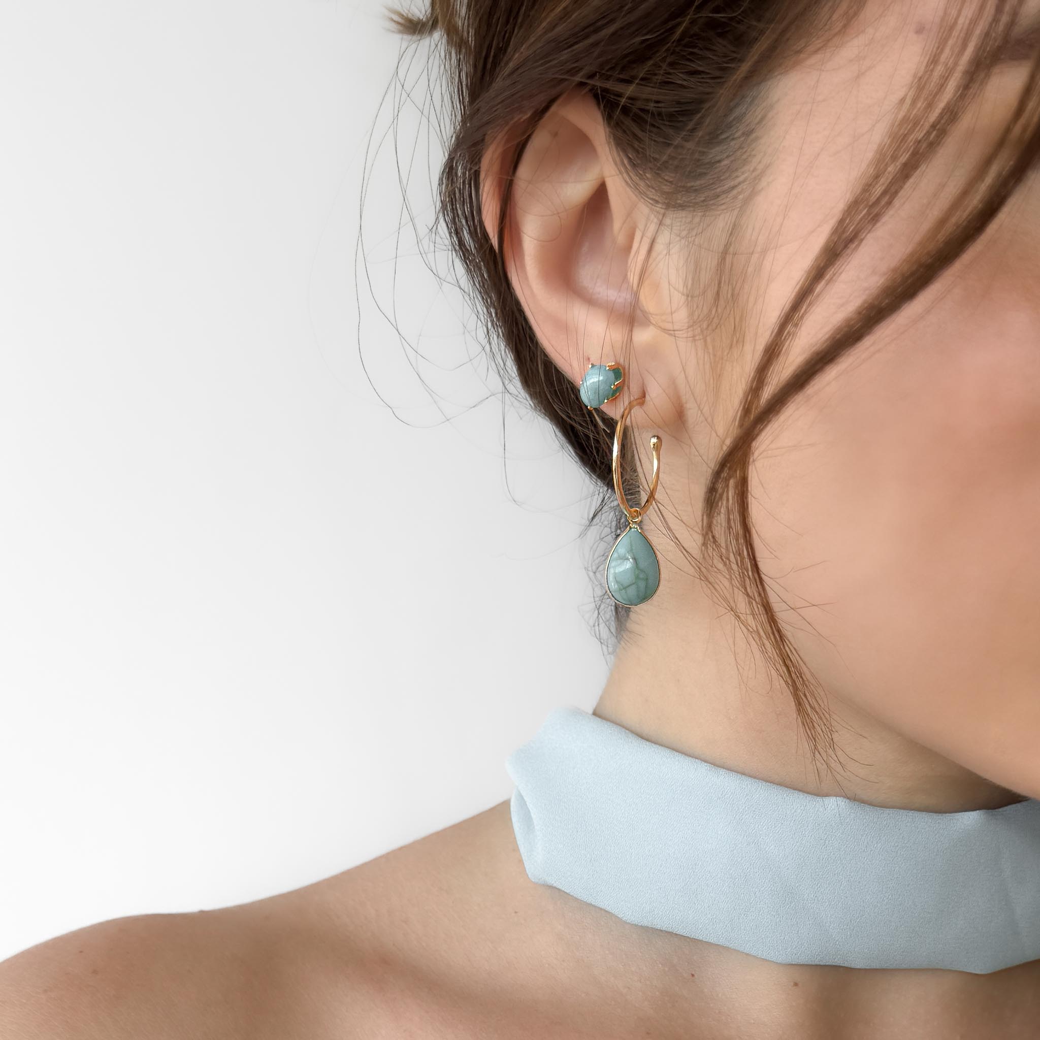 Kit 1 Par de Argolas e 1 Par de Brincos - Turquesa