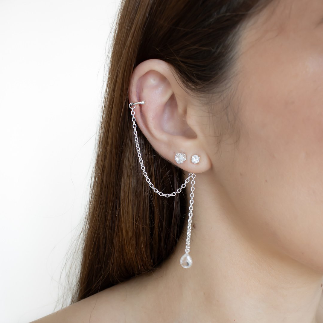 Kit 3 Pares de Brincos - Ear Line e Piercing Coração