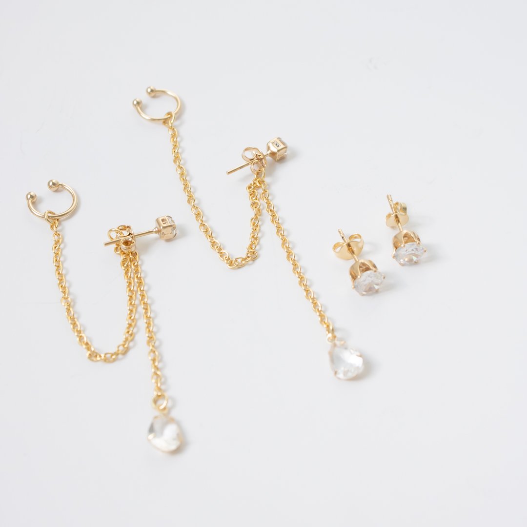 Kit 3 Pares de Brincos - Ear Line e Piercing Coração