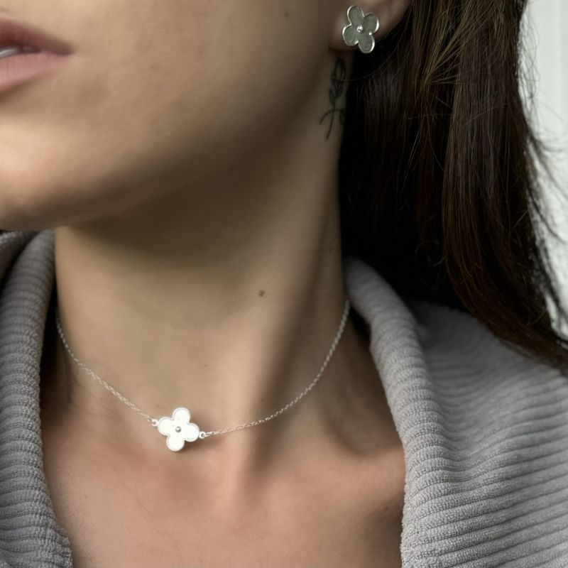 Kit Colar Curto e Brinco - Trevo Espelhado