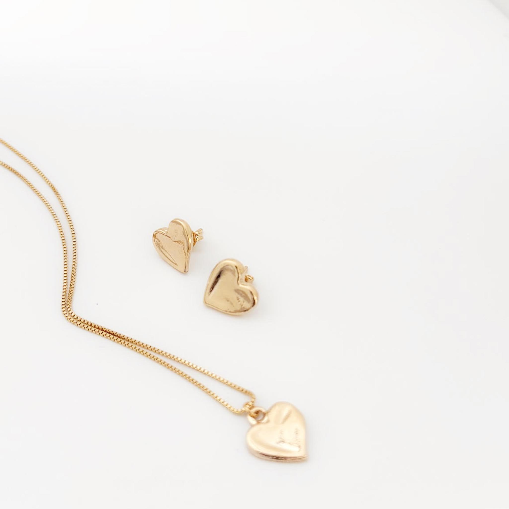 Kit Colar e Brinco - Coração Matelado