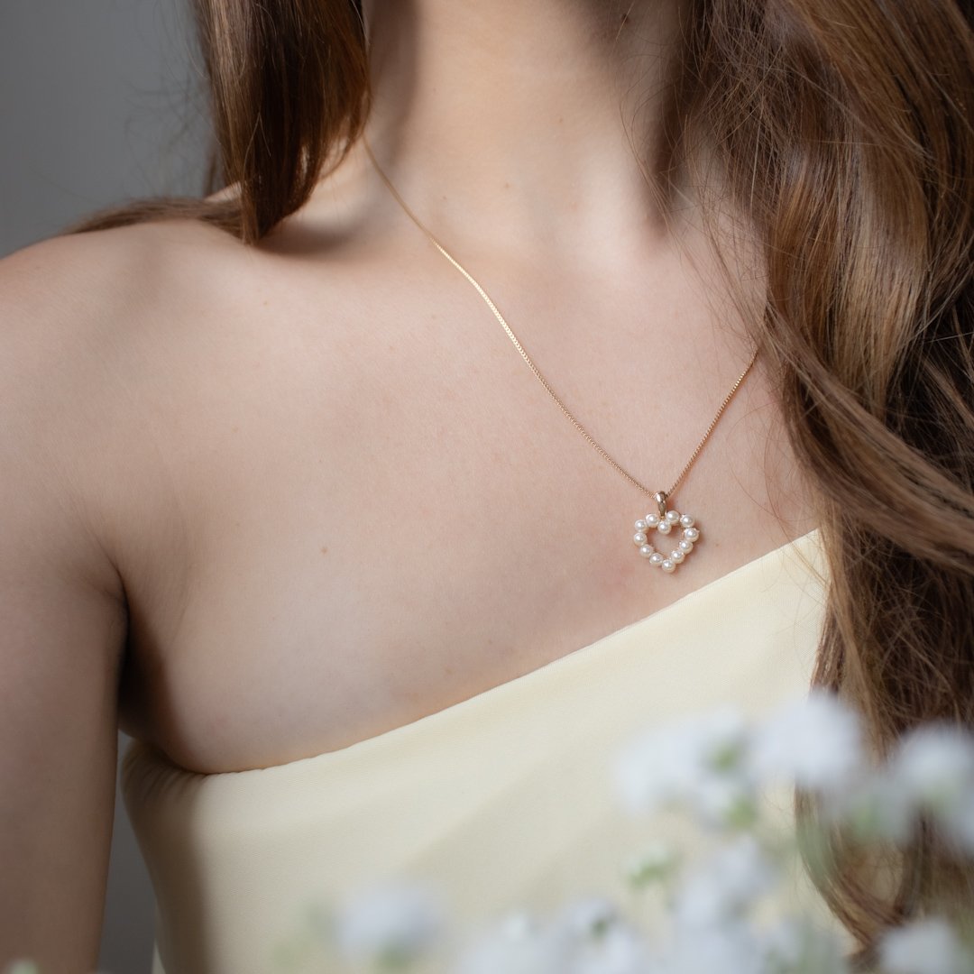 Kit Colar e Brinco - Coração Pérola